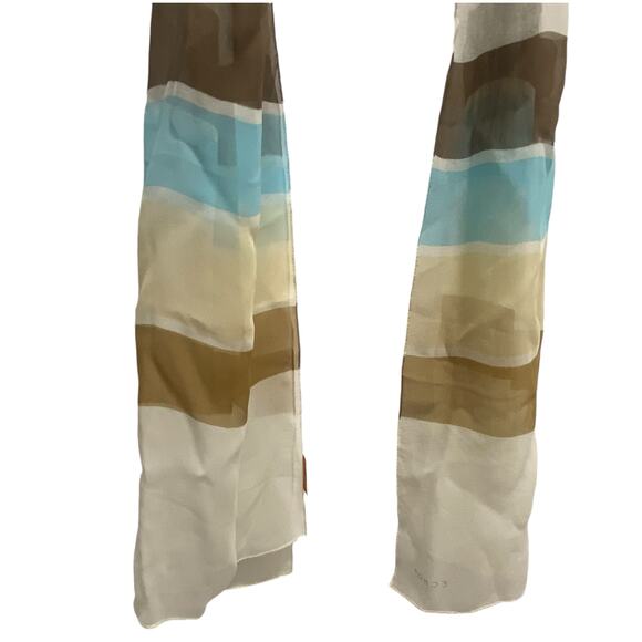 Vintage Echo Retro Blue and Tan Striped Silk Scarf 15.5" x 66" - Picture 10 of 12